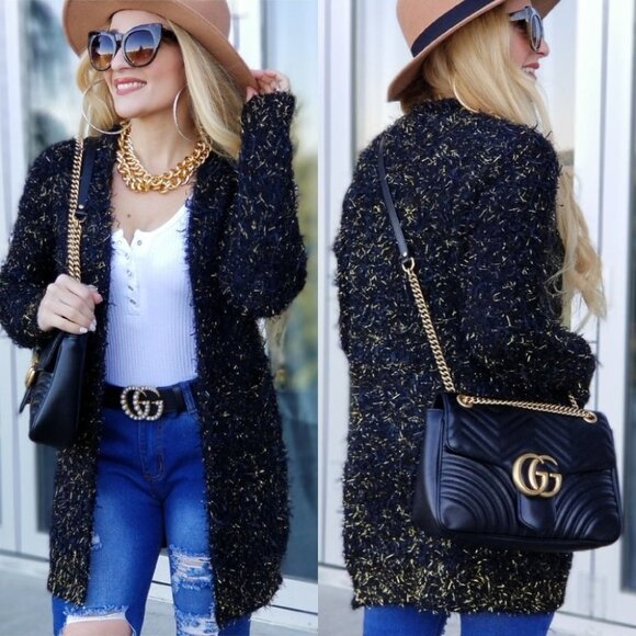 PARIS Gold Sparkly Black Cardigan with Poc… - Picture 3 of 4